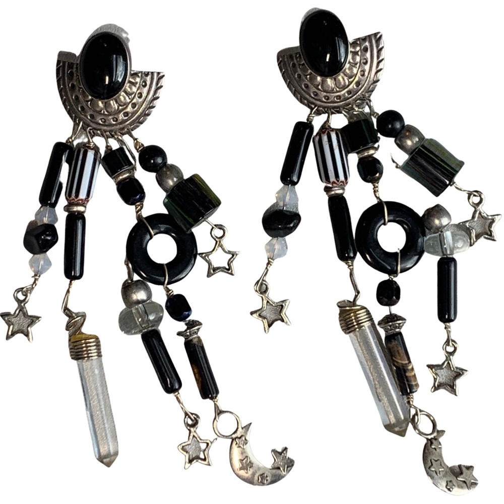 Edgy southwest celestial style earrings. Sterling silver. Handmade